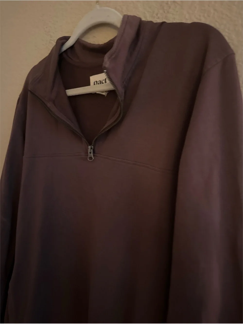 Pact Men’s Stretch French Terry Quarter Zip Sweatshirt Size Medium Dusty Brown